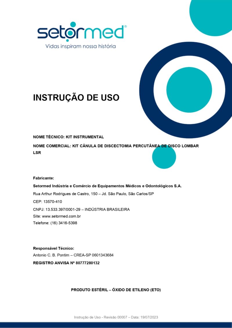 Kit Cânula de Discectomia Percutânea de Disco Lombar LSR